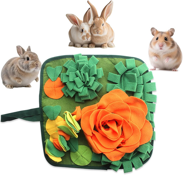 Rabbit Foraging Mat Bunny Snuffle Mat for Small Animal Puzzle Toy | Interactive Enrichment Toy 17.7", Feed Treat Mat for Rabbits Guinea Pigs, Hamster, Puppies, Chinchillas, Kitten, Indoor, Soft1