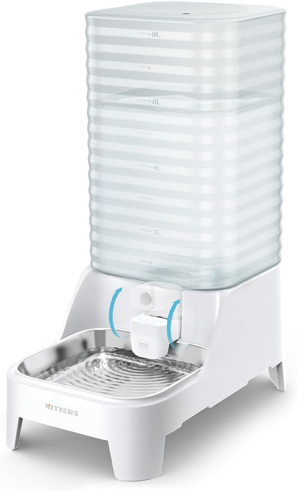 Automatic Dog Water Bowl Dispenser with Patented Faucet - 8L Large Gravity Cat Water Dispenser with Filter & Adjustable Base, Wide Mouth for Easy Clean, Bpa-Free, Stainless Steel Pet Waterer for Pets1