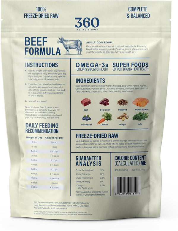 360 Pet Nutrition Freeze-Dried Raw Dog Food – Beef Recipe with Liver & Organs, High Protein with Omega-3S, Fruits, Veggies & Superfoods, Grain-Free, No Fillers, 1 Lb – Made in USA9