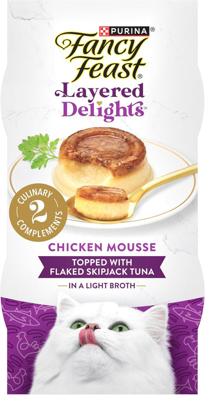 Purina Fancy Feast Layered Delights Chicken Mousse Topped with Flaked Skipjack Tuna Gourmet Wet Cat Treats - 1.96 Oz. (Pack of 8)1