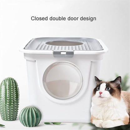 Dog Potty Training Toilet ﻿ Large Closed Cat Litter Box Pan Double Door Design Potty Top Entry Type Anti-Splashing Supplies with Pet Plastic Scoop(B)4