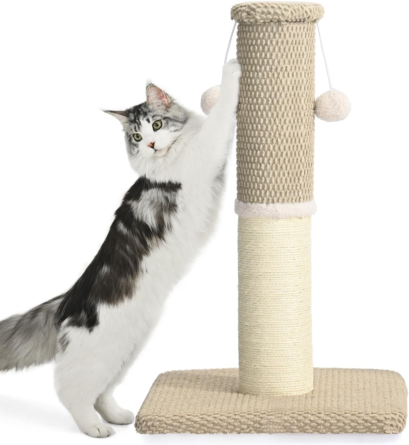 made4pets-tall-cat-scratching-post-with-sisal-carpet-for-indoor-cats-33-cat-scratcher-with-wide-stable-base-interactive-hanging-toys-ideal-for-adult-cats-large-breeds-and-full-body-stretching