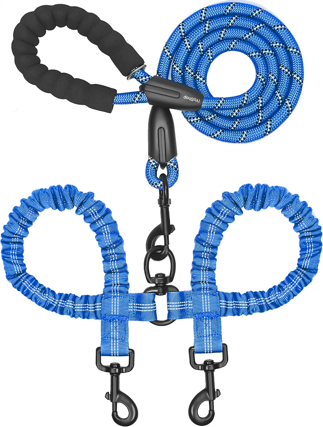 iyoshop-dual-dog-leash-360-swivel-no-tangle-walking-leash-with-shock-absorbing-bungee-for-two-dogs-large-25-150-lbs-black