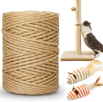 328FT 1/4 Inch Cat Scratching Sisal Rope for Cat Trees & Posts | Thick White Jute Rope with 2 Cat Mouse Toys for Scratch Posts, Cat Towers & DIY Projects11