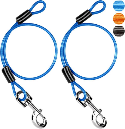 Chew Proof Dog Leash Extender, 2FT 5Mm Metal Lead Extension, 360° Tangle-Free for Walking & Training Puppies, Fits Small/Medium/Large Dogs, Collar & Harness Compatible (Black/Orange/Blue)10