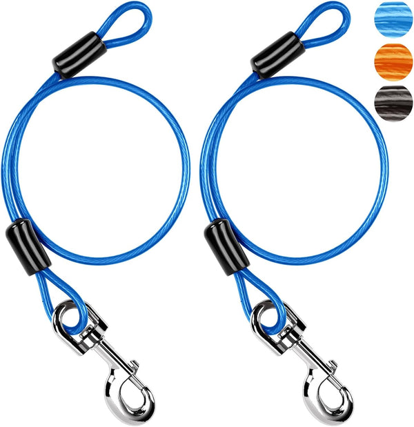 Chew Proof Dog Leash Extender, 2FT 5Mm Metal Lead Extension, 360° Tangle-Free for Walking & Training Puppies, Fits Small/Medium/Large Dogs, Collar & Harness Compatible (Black/Orange/Blue)10