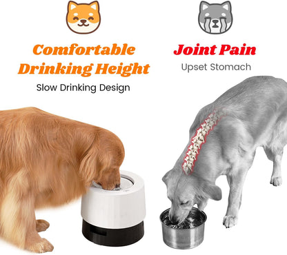 Pawque Raised 95Oz Slow Drinking Dog Water Bowl No Spill Medium Large Breed | Single Elevated Stainless Steel Water Bowl with Floating Disc, Stable Sturdy Base and Snap on Adjustable Height Stand5