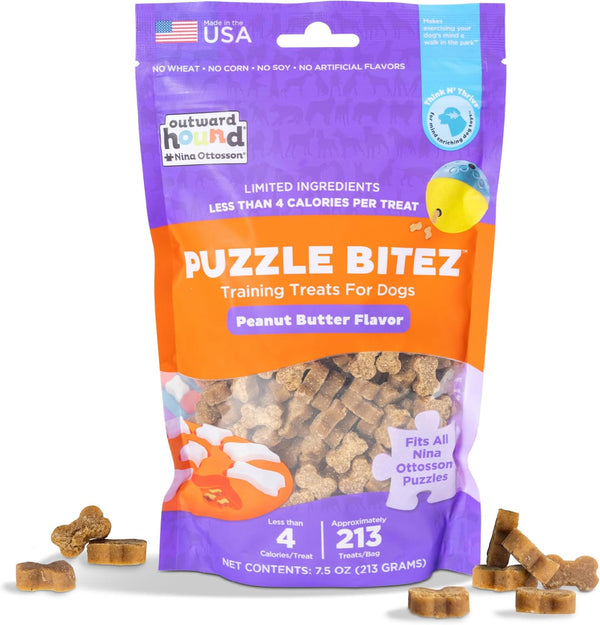 Outward Hound by Nina Ottosson Puzzle Bitez USA Made Dog Treats, Peanut Butter Flavor, Bite-Sized Training Reward and Interactive Puzzle Toy Treats, 7.5Oz1