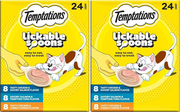 Temptations Lickable Spoons Wet Cat Treats, Variety Pack, 24 Count | Two Irresistible Flavors per Spoon, Mess-Free Creamy Puree, Hand-Feed for Bonding, Use as Treat or Food Topper, Adult Cats14