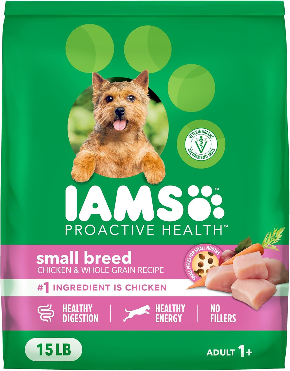 iams-proactive-health-small-breed-dry-dog-food-chicken-grain-15-lb-real-chicken-1-ingredient-small-kibble-for-small-mouths-natural-fiber-prebiotics-no-fillers-or-artificial-flavors