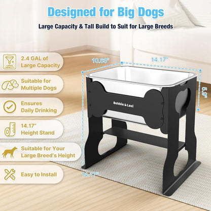 Bobbie & Laxi 14" Elevated Dog Water Bowl, 2.4 Gal Stainless Steel Bowl | Reduces Neck & Joint Strain for Large or Senior Dogs; Rust-Resistant Steel Bowl, Iron Stand4