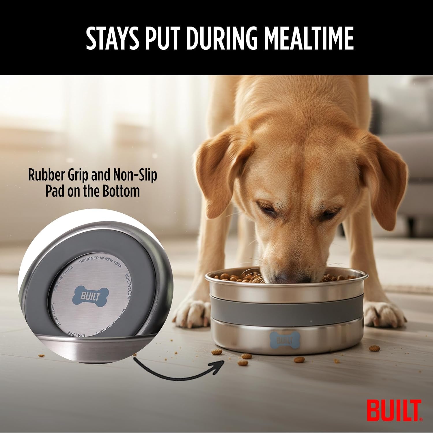 built-38-oz-dog-bowl-non-skid-pad-soft-grip-ring-double-wall-stainless-steel-bpa-free-non-porous-rust-resistant-pet-food-water-bowl-for-dogs-cats-heavy-duty-grey