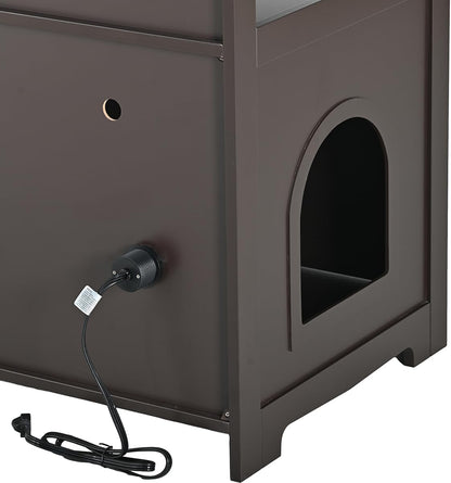 31.5" L Walnut Cat Litter Box Enclosure with Hidden Plug & 2 Doors, Indoor Large Cat Washroom Storage Bench Side Table9