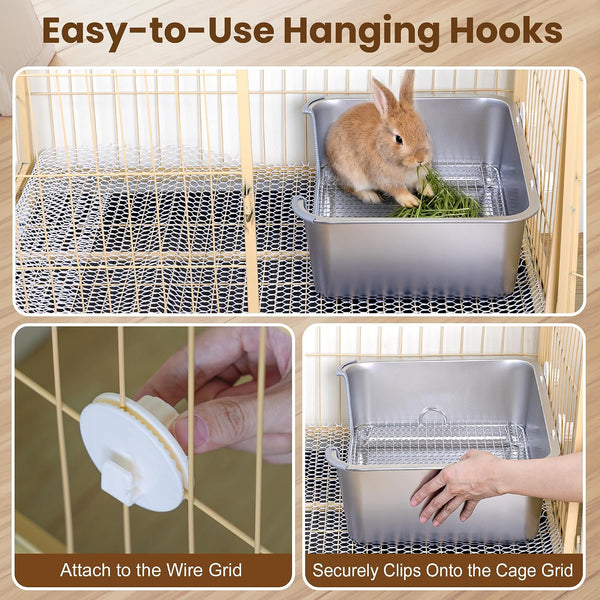 Rabbit Litter Box, Extra Large Bunny Litter Box with 304 Stainless Steel Sifting Tray & Hooks, Rabbit Litter Box, Easy to Clean and Odor Control (17.7" × 13.8" × 5.9")5