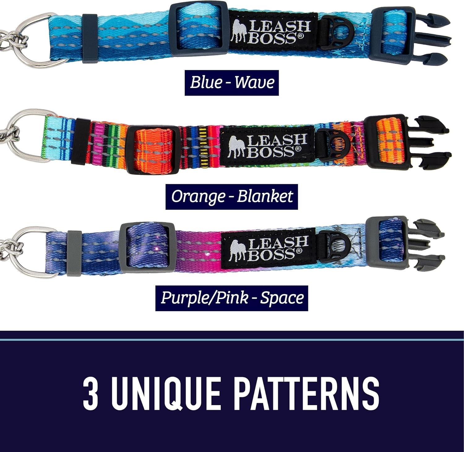 leash-boss-martingale-collar-for-dogs-steel-chain-reflective-nylon-dog-collar-for-large-dogs-medium-and-small-dogs-no-pull-pet-training-collar-small