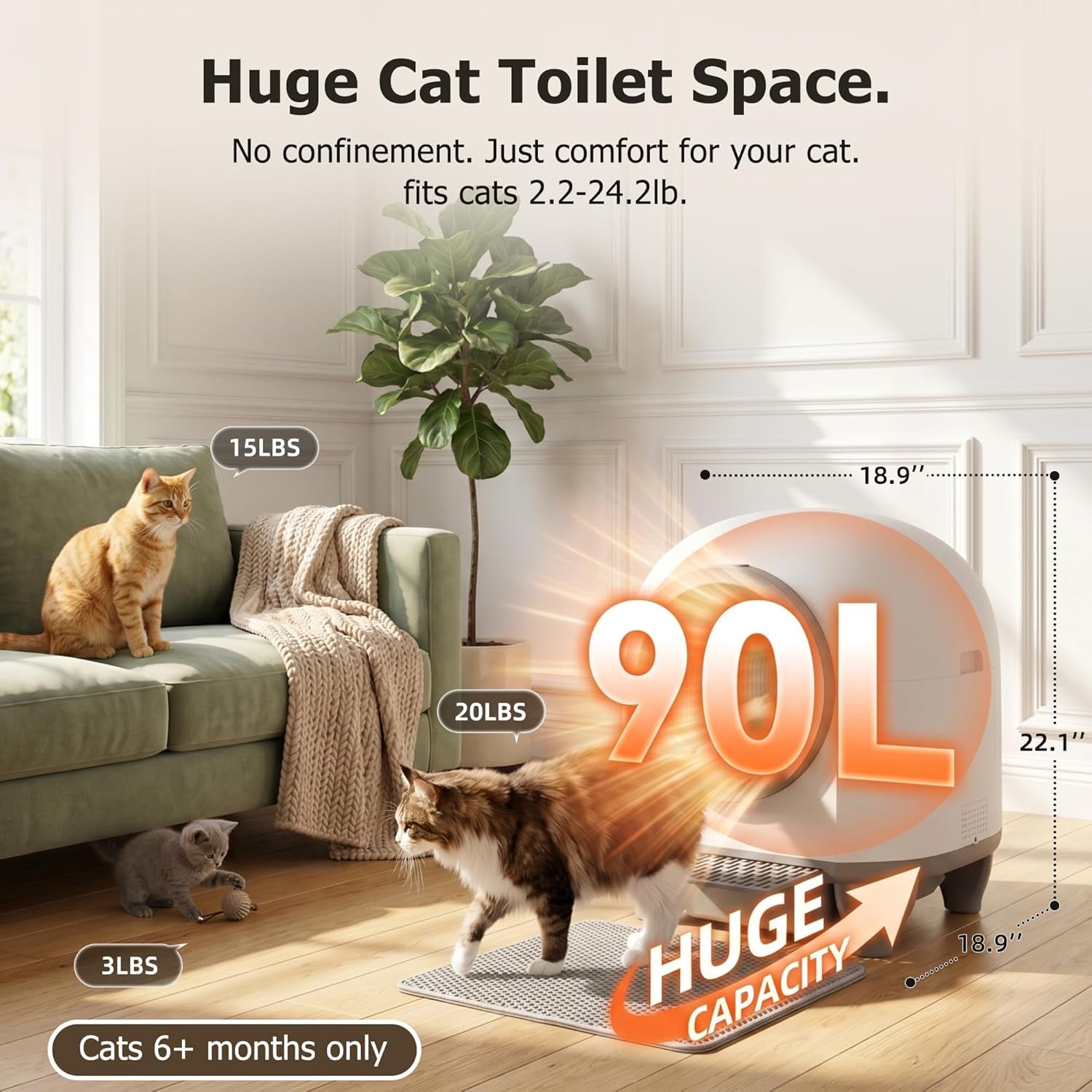 warcat-enclosed-self-cleaning-litter-box-app-control-90l-gray-90l-large-capacity-for-multi-cat-homes-app-controlled-with-smart-sensors-anti-leakage-safety-protection-bags-included