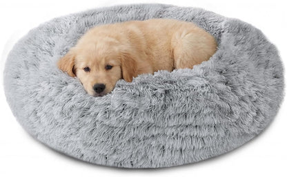 JOLLYVOGUE Small Dog Bed, Calming Dog Beds for Small Dogs & Indoor Cats - 20 Inches Donut Washable Cat Bed for Kittens & Puppies, round Fluffy Plush Faux Fur Pet Beds(Smoke Grey)45