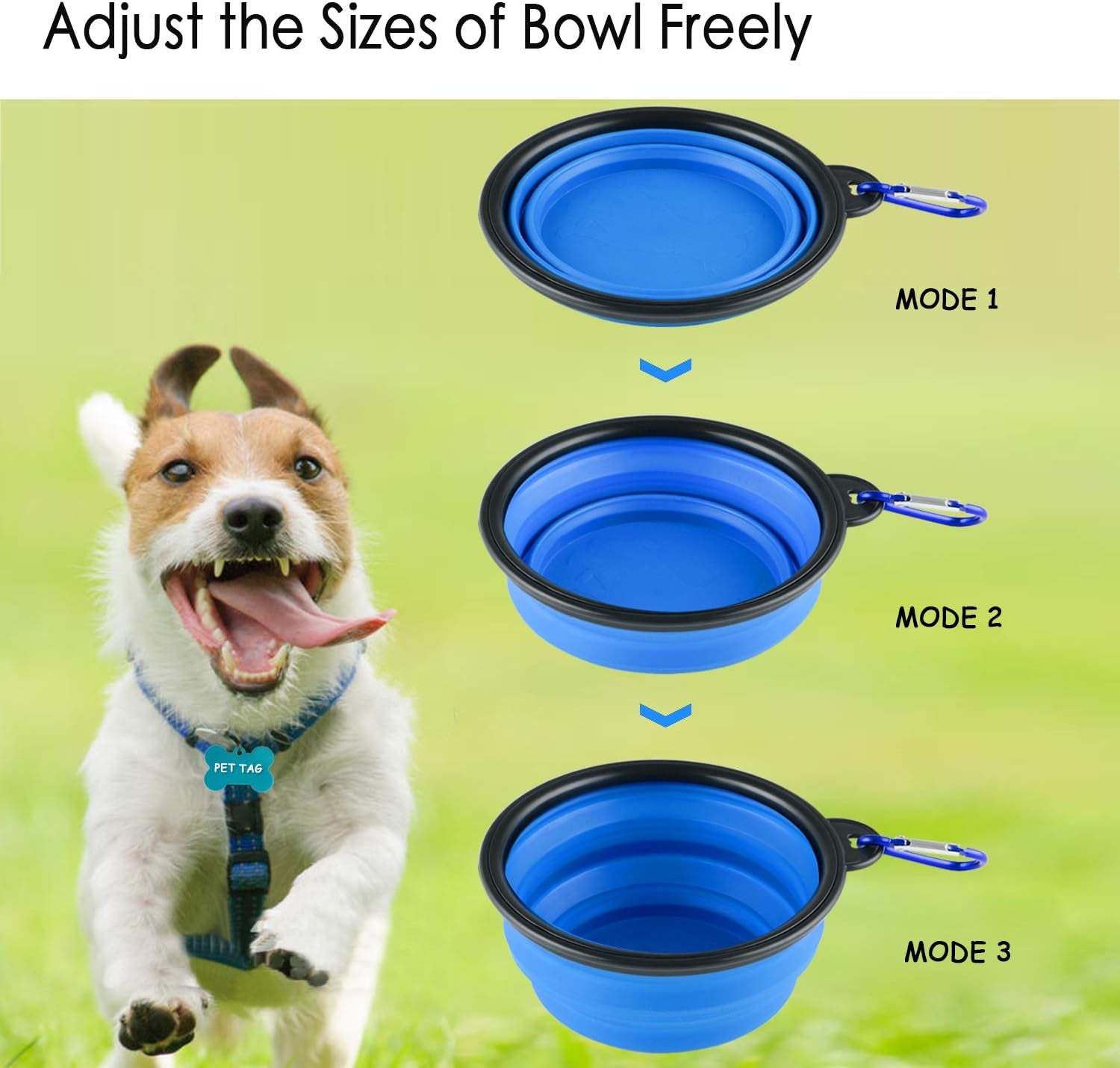 collapsible-silicone-dog-bowls-3-pack-travel-pet-food-water-bowls-orange-green-blue-5-1-in-wide-2-1-in-tall-folds-to-0-5-in-holds-12-oz-water-or-1-5-cups-food-includes-id-tag