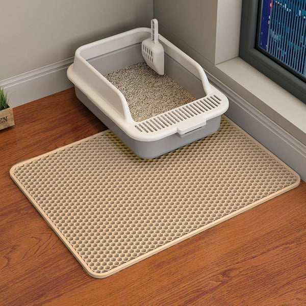 HCY&WLD Cat Litter Mat, 45X26/35X24/30X22/24X18 Inch Double Layer Cat Litter Box Mat, EVA Non-Slip, Waterproof Urine Proof Cat Litter Catcher Mat, Easy Clean Scatter Control (35X24 Inch, Khaki)11
