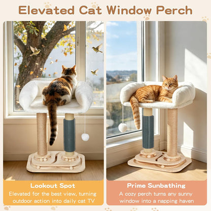 Cat Scratching Post with Bed, 4-In-1 Small Cat Tree Tower | Sisal Scratcher, Elevated Washable Bed, Track Ball Toy, Built-In Self-Groomer7