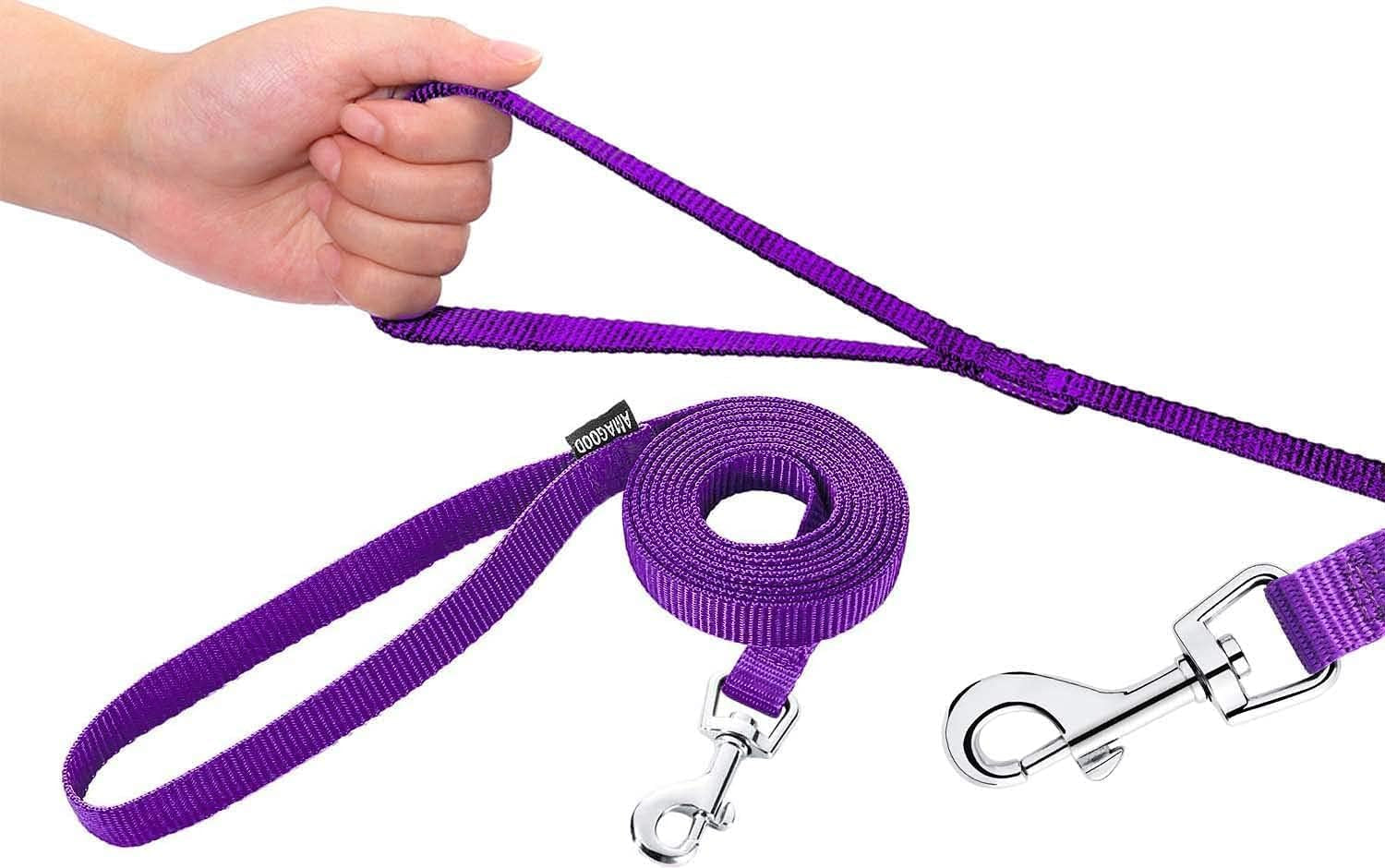 amagood-6-ft-puppy-leash-strong-traditional-style-with-easy-to-use-collar-hook-great-for-small-medium-and-large-dogs-5-8in-x-6-ft-purple