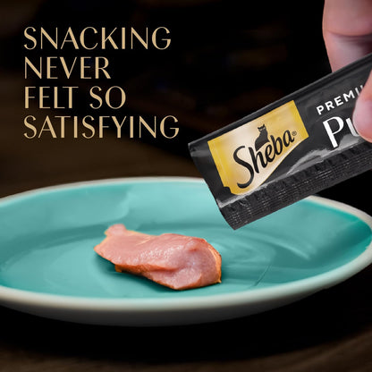 Sheba Premium Puree Lickable Cat Treats, Chicken, Salmon & Tuna, 48 Count | Grain-Free, Real Meat, No Corn/Wheat/Soy, Creamy Texture, Protein-Rich, Single-Serve Squeezable Tubes, 0.49 Oz. Tubes4