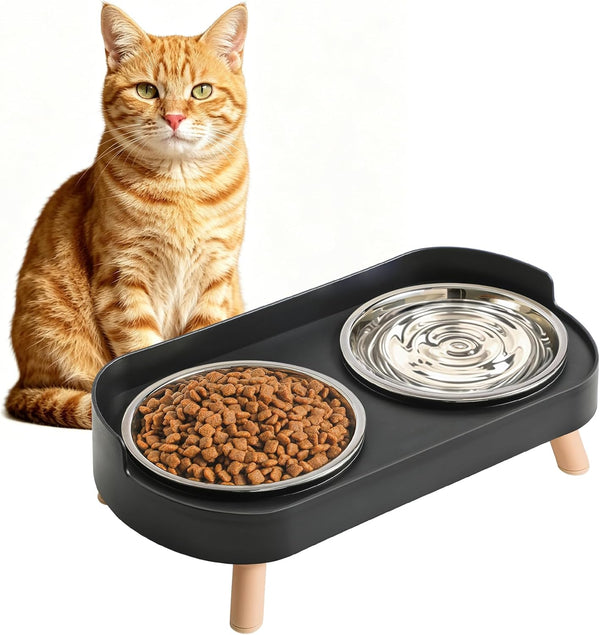 Loejan Elevated Cat Bowls Set - Raised Cat Food and Water Bowl Set with Non Slip Stand - Pet Feeding Station with 2 Stainless Steel Bowls with Splash Proof Guard13