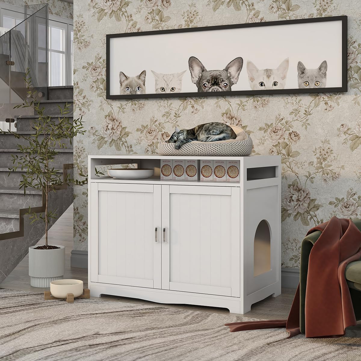 31-5-l-white-cat-litter-box-enclosure-with-hidden-plug-2-doors-indoor-large-cat-washroom-storage-bench-side-table