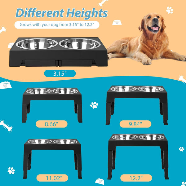 Niubya Elevated Dog Bowls with 2 Stainless Steel Dog Food Bowls, Raised Dog Bowl Adjusts to 5 Heights (3.15", 8.66", 9.84",11.02", 12.2") for Small Medium and Large Dogs2