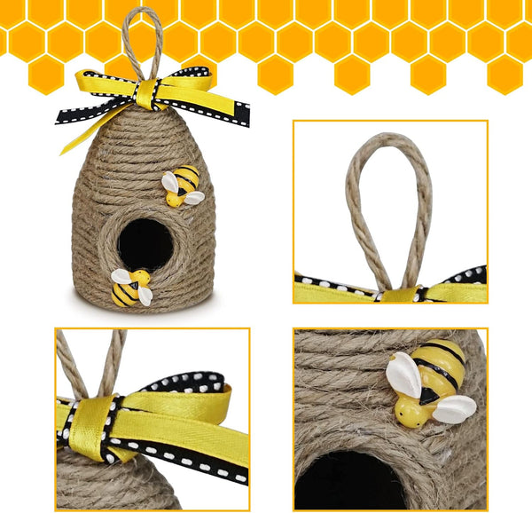 Bee Hive Decor,Bumble Bee Rustic Hive,Natural Bee House,Bee Party Decor | 3PA Bumble Bee Theme Party Decor Spring Summer Rustic Farmhouse Kitchecn Table Decorations, Honey Bee Tiered Tray Decoration4