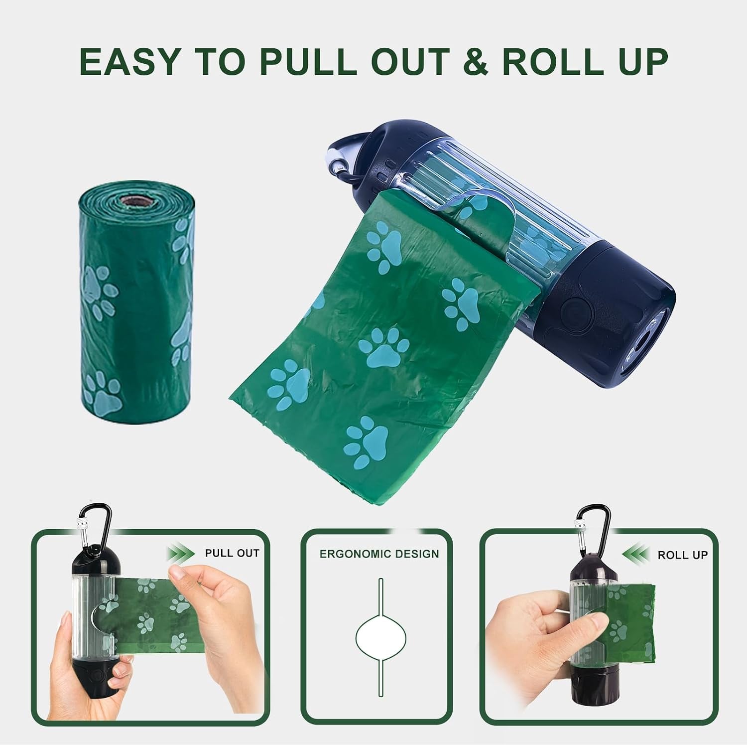 tubasion-3-in-1-dog-poop-bag-holder-with-flashlight-7-color-usb-c-rechargeable-doggie-bag-holder-for-leash-ipx6-waterproof-anti-slip-clip-pet-waste-bag-dispenser-for-walking-1-dispenser-30-bags