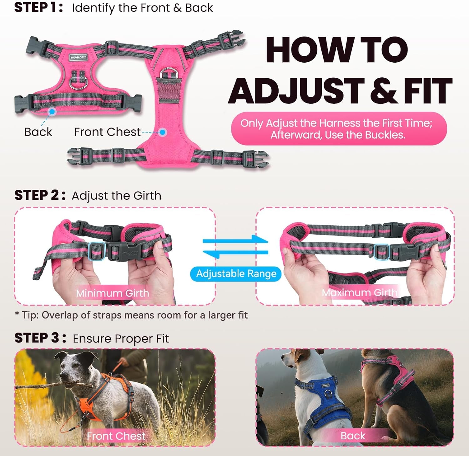 vivaglory-no-pull-dog-harness-vest-harness-l-orange-patterned-with-handle-front-and-back-clip-for-training-pulling-no-pull-escape-proof-padded-adjustable-for-pet-puppy