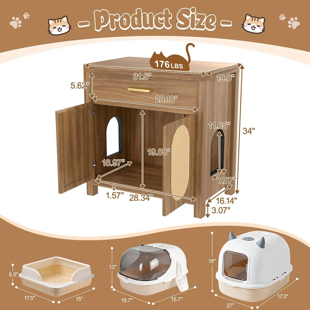 cat-litter-box-enclosure-furniture-hidden-litter-box-cabinet-cat-house-side-table-with-drawer-sisal-scratch-pads-wooden-pet-furniture-for-living-room-bedroom-brown