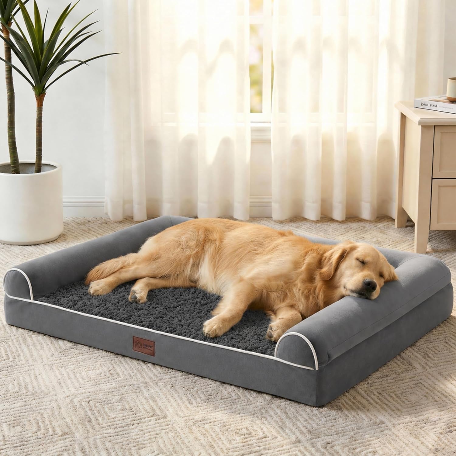 western-home-orthopedic-xl-dog-bed-extra-large-washable-dog-couch-42in-removable-cover-waterproof-liner-3-sided-bolster-for-neck-support-anti-slip-bottom-oeko-tex-certified-grey-up-to-85-lbs