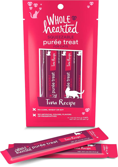 Wholehearted Cat Treats, Tuna Recipe Squeezable Purée, 4 Tubes, 0.5 Oz Each5