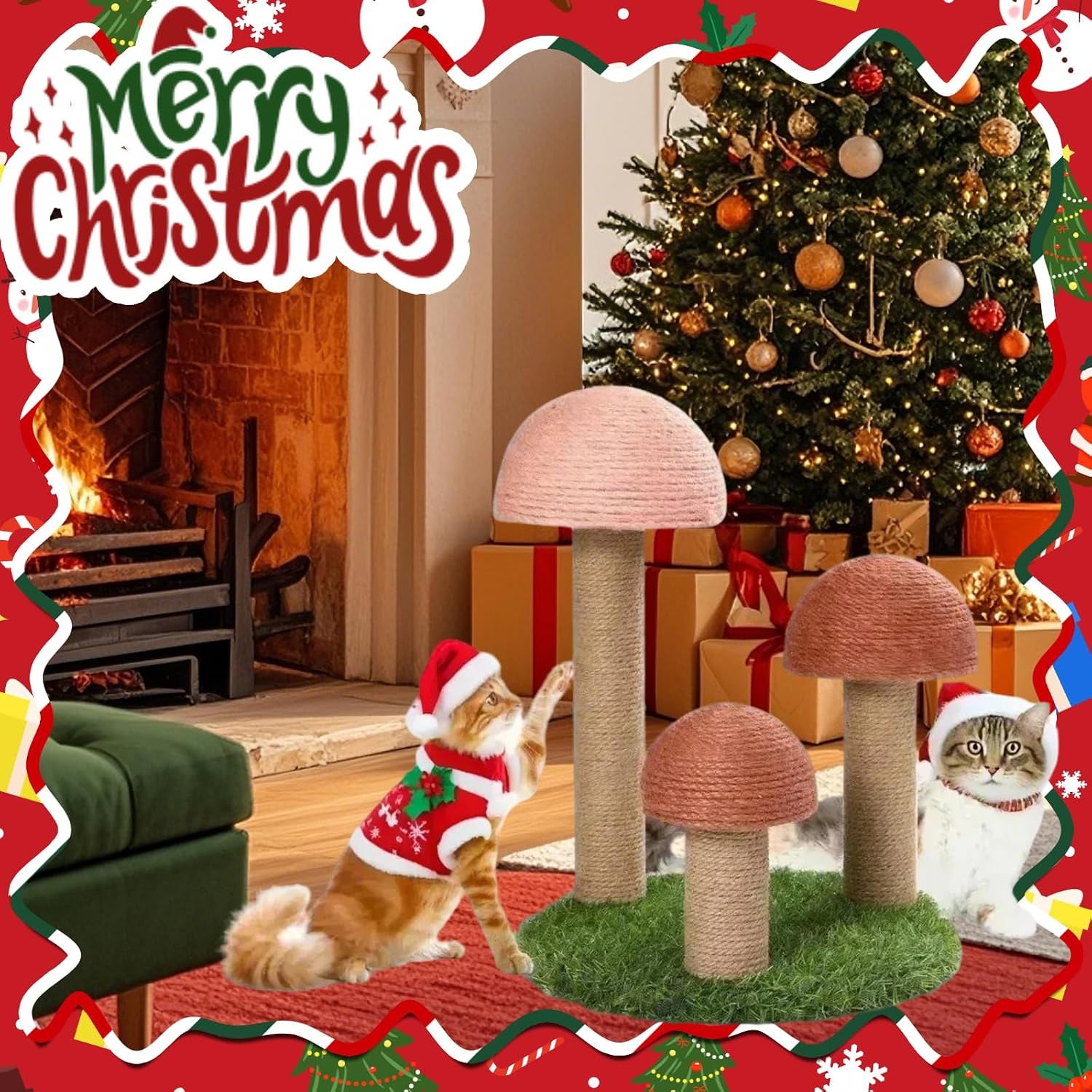 powerking-cat-scratching-post-mushroom-claw-scratching-post-for-cat-natural-sisal-cat-scratchers-with-3-mushroom-pole-cat-interactive-toys