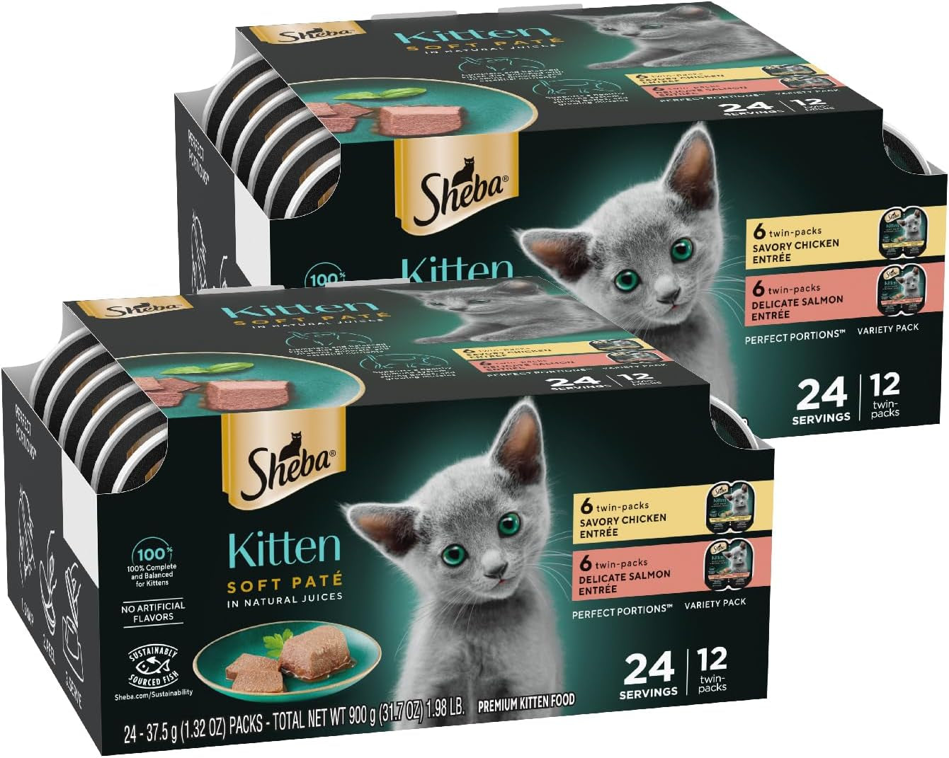 sheba-perfect-portions-kitten-pate-wet-cat-food-multipack-2-6-oz-24-ct-dha-for-brain-development-vitamin-e-for-immunity-real-meat-all-essential-amino-acids-complete-balanced-48-servings