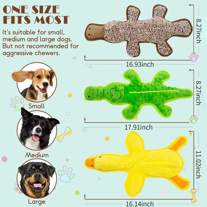 No Stuffing Dog Squeak Toys, 3 Pack Chew Toys for Small to Large Puppies | Durable Puppy Teething Toys, Interactive to Keep Pets Busy, Toss Fetch Tug Play, Best Birthday Gift4