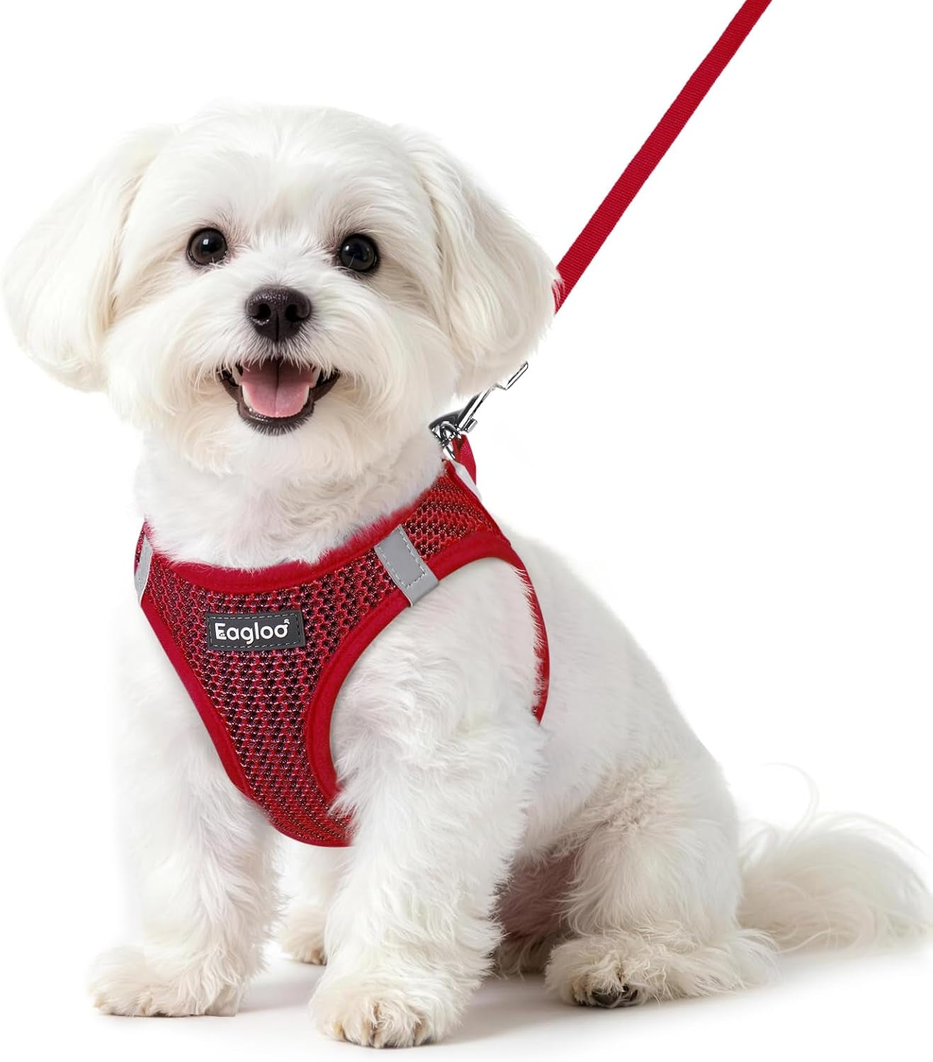 eagloo-small-dog-harness-and-leash-set-step-in-small-sized-puppy-pet-vest-light-soft-breathable-air-mesh-easy-on-and-off-with-hook-loop-reflective-for-safe-walking-pink-s