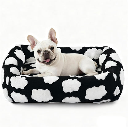 JOEJOY Dog Bed Medium Size Dog, Removable Washable Cover Orthopedic Soft Pet Bed, Anti-Slip Fluffy Plush Faux Rabbit Fur Puppy Bed, 30"X24"X8", Leopard Print, Grey18