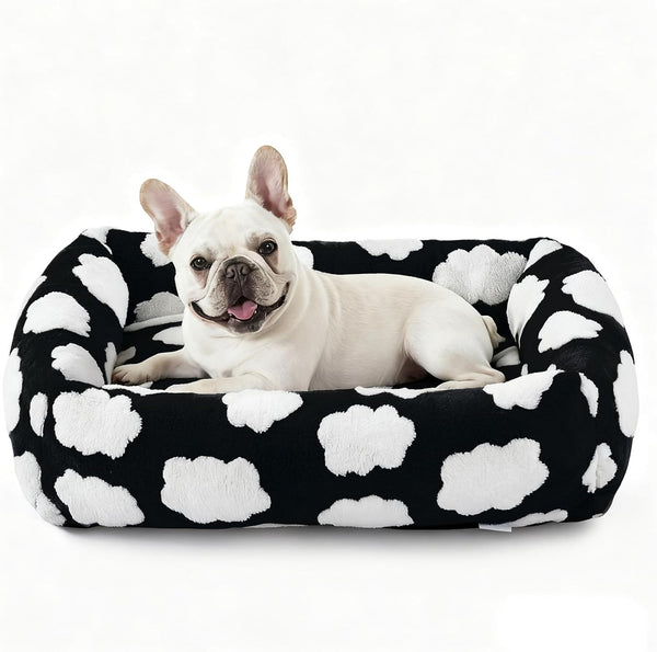 JOEJOY Dog Bed Medium Size Dog, Removable Washable Cover Orthopedic Soft Pet Bed, Anti-Slip Fluffy Plush Faux Rabbit Fur Puppy Bed, 30"X24"X8", Leopard Print, Grey18