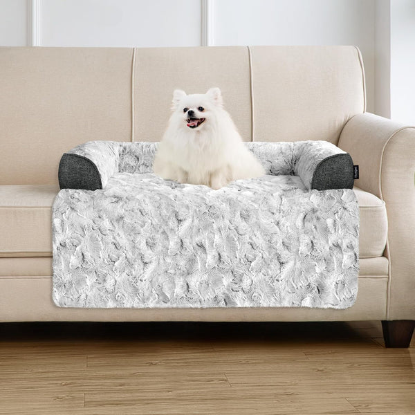 Calming Large Dog Bed for Couch, 41 X 37 Inch Removable Couch Cover for Dogs Washable, Non-Slip Fluffy Plush Dog Sofa Mat for Furniture Protector - Grey14
