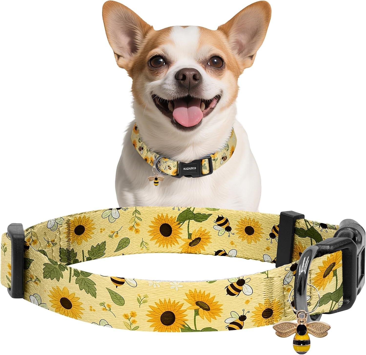 kazazoo-dog-collar-cute-and-soft-nylon-puppy-collar-girl-dogs-adjustable-purple-dog-collars-for-medium-dogs-purple-flowers-m