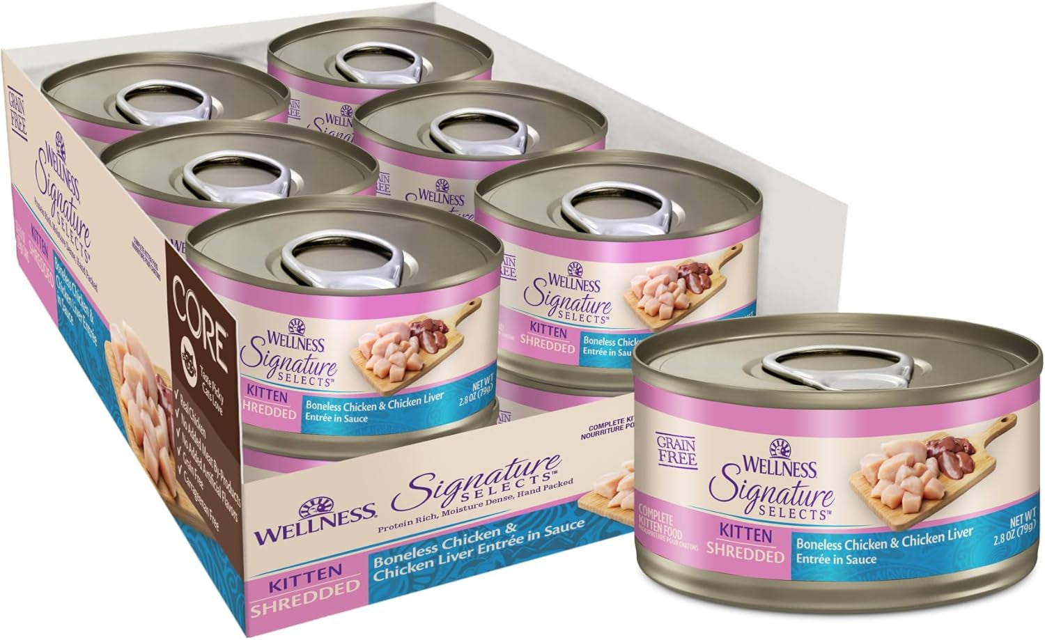 wellness-core-signature-selects-flaked-adult-canned-wet-cat-food-natural-protein-rich-grain-free-skipjack-tuna-and-wild-salmon-entree-recipe-2-8-oz-pack-of-12-cans