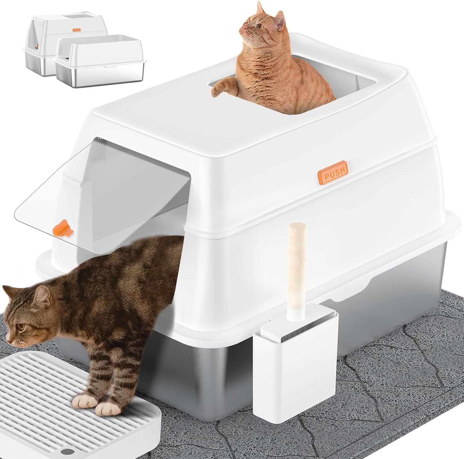 stainless-steel-litter-box-with-lid-front-entry-top-exit-kitty-litterbox-extra-large-enclosed-metal-cat-box-with-litter-scoop-litter-mat-black
