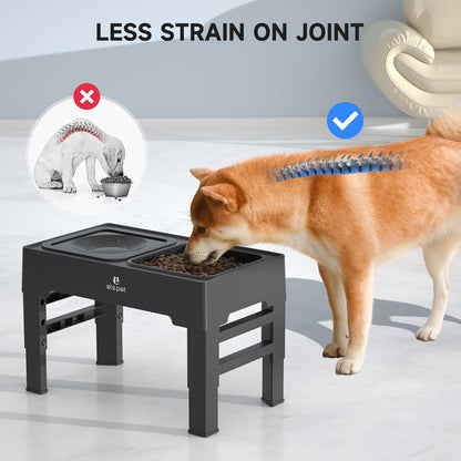 ELS PET Adjustable Elevated Dog Bowls, No Spill Water Bowl and Slow Feeder | Adjustable Height 3 to 11 Inch, Small, Medium, Large Dog, Slow Feeder Insert, No Spill Water Bowl, Anti-Slip Feet, Removable4