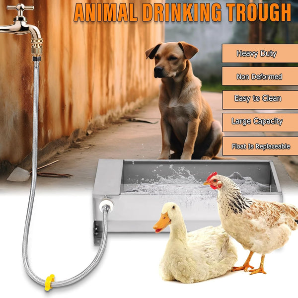Automatic Livestock Water Trough Large Capacity, Self Filling Dog Waterer | Outdoor Animal Drinking Water Bowl Dispenser with Float Valve, Stainless Steel Water Trough for Horse,Goat,Pig,Dog,Sheep8