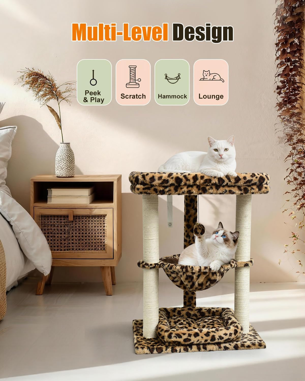 syandlvy-leopard-print-small-cat-tree-with-top-perch-hammock-bottom-bed-3-level-natural-sisal-scratching-post-tower-with-hanging-bell-ball-and-anti-tip-strap-stable-indoor-cat-furniture