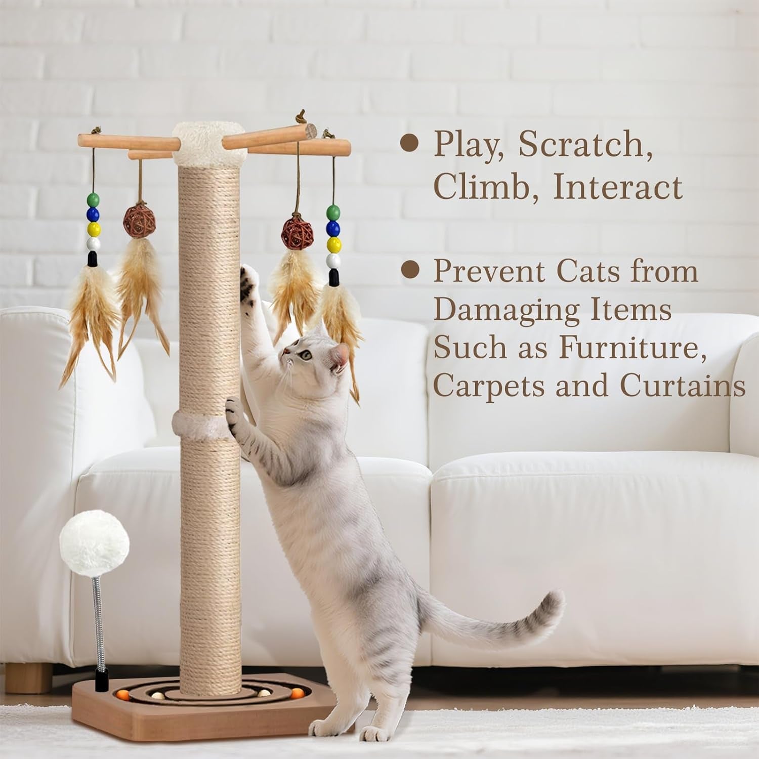 paroto-cat-scratching-post-sisal-cat-tree-tower-scratcher-for-indoor-cats-adults-with-interactive-toys-double-ball-track-2-mounting-methods-25-inches