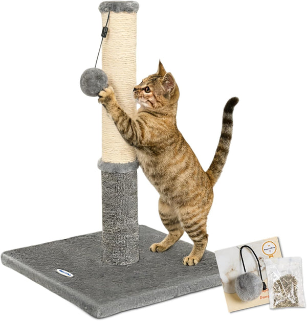 Cat Scratching Post, Cat Scratchers for Indoor Cats, with Toys | for Kitten & Medium Cats, Sisal & Carpet in One for Various Scratching Needs, Solid Structure, Extra Free Toy, Light Gray1